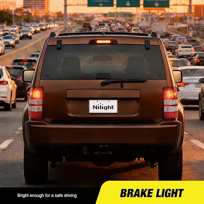 Nilight Third Brake Light Tail High Mount 3rd Stop Lights Smoked Lens Compatible with Jeep Liberty 2008 2009 2010 2011 2012 Van SUV Rear Center Cab Lamp
