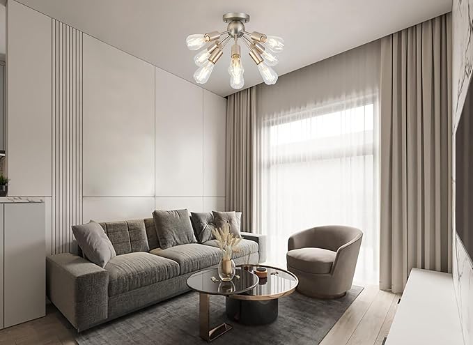 Mid Century Chandelier Small Sputnik Chandelier Chrome Light Fixtures Ceiling Modern Flush Mount Ceiling Light 8 Lights Chandelier for Dining Room Living Room Kitchen