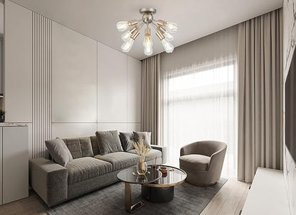 Mid Century Chandelier Small Sputnik Chandelier Chrome Light Fixtures Ceiling Modern Flush Mount Ceiling Light 8 Lights Chandelier for Dining Room Living Room Kitchen