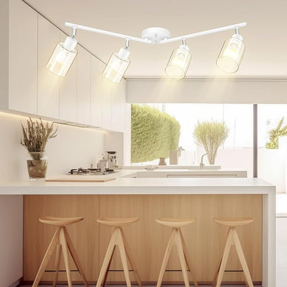 BoostArea 4-Light Bathroom Light Fixtures, White Modern Vanity Wall Lights with Clear Glass Shade, Flexibly Ceiling Light for Mirror Kitchen Living Room Hallway Cabinet Porch