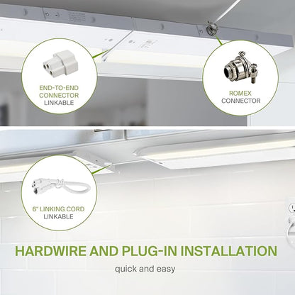 ASD Swivel LED Under Cabinet Lighting Plug in or Hardwired 32 Inch, Dimmable Under Cabinet Lights with High/Low/Off Switch, 3CCT 2700K-4000K, Linkable Under Counter Lights for Kitchen, White, ETL