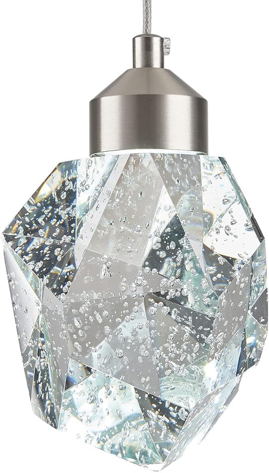 Modern Nickel Crystal Pendant Light, Dimmable LED Pendant Light Fixture for Kitchen Island Dining Room Bedroom Bathroom 5W Cool White 6000k