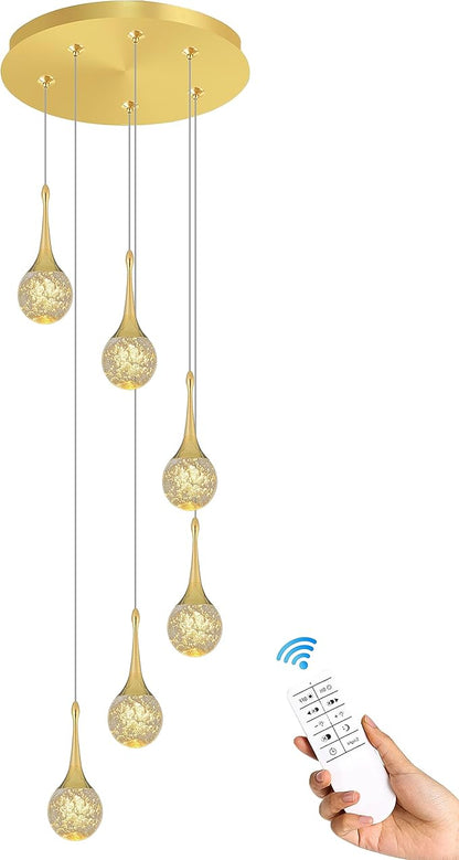 Flashing God 6-Lights Gold Chandeliers Crystal Bubble Teardrop Chandelier 70'' High Ceiling Foyer Entrance Chandeliers Creative Bar Ceiling Light Dimmable 2700K 4500K 6000K