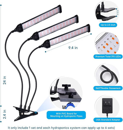 LED Grow Lights for Indoor Plants,Full Spectrum Clip Plant Growing Lamp with PVC Board for Hydroponics Plants,10-Level Dimmable,Auto On Off Timing 3 9 12Hrs(1 Pack)