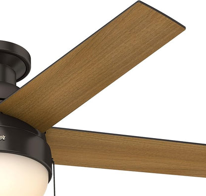 Hunter 46 inch Indoor Ceiling Fan with LED Light - Bronze Ceiling Fan with Pull Chain, For Bedroom, Living Room, or Kitchen, Low Profile Mount, No Remote, 5 Blades - Anslee 59268, Premier Bronze