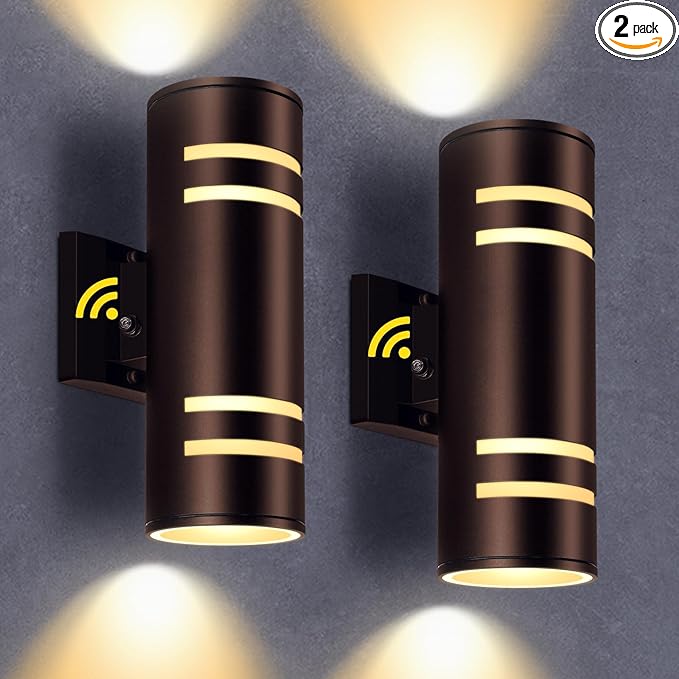 Outdoor Wall Sconce, Dusk to Dawn Up and Down Outdoor Wall Light, IP65 Waterproof LED Exterior Lighting Fixtures, Bronze Modern Wall Sconces 2 Pack for Hallway, House, Porch, Backyard, Garage