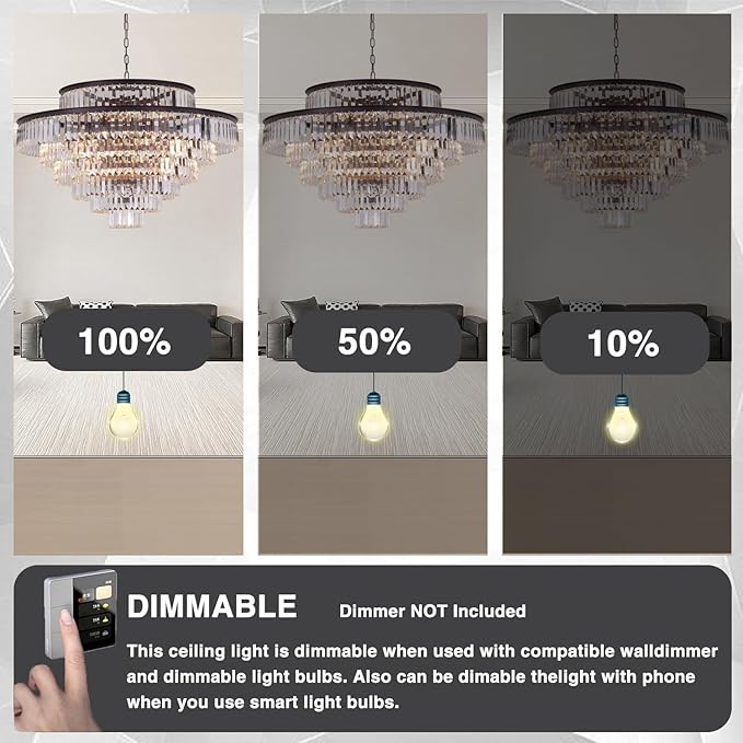 Large Crystal Chandelier Modern Luxury Pendant Ceiling Lights Fixture Hanging Raindrop Pendant Light Fixture for Dining Room Bedroom Living Room -Brown, 39 Inch