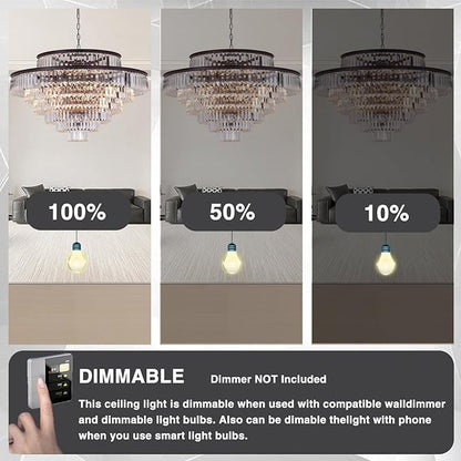 Large Crystal Chandelier Modern Luxury Pendant Ceiling Lights Fixture Hanging Raindrop Pendant Light Fixture for Dining Room Bedroom Living Room -Brown, 39 Inch