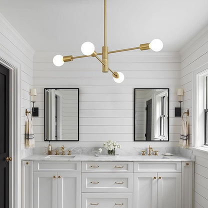 HHR Modern Sputnik Chandeliers, 4-Light Mid Century Modern Light Fixture, E26 Bedroom Chandelier Ceiling Light, Height Adjustable Hanging Pendant Lighting for Entryway Foyer Kitchen Island - Gold