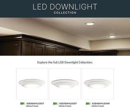 Kichler Gen I LED Downlight, 7.5" Ceiling Flush Mount Interior Dimmable Light, 2700K, (7.5" x 1.5"), White, 43846WHLED27