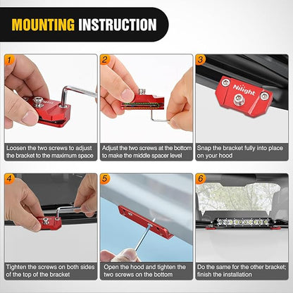 Nilight LED Light Bar Mounting Bracket 2PCS Universal Adjustable Pillar Hood Fog Pods Work Lamp No Drilling Aluminum Mount Clamp Holder for Truck SUV Pickup Van 4x4 Off-Road, Red