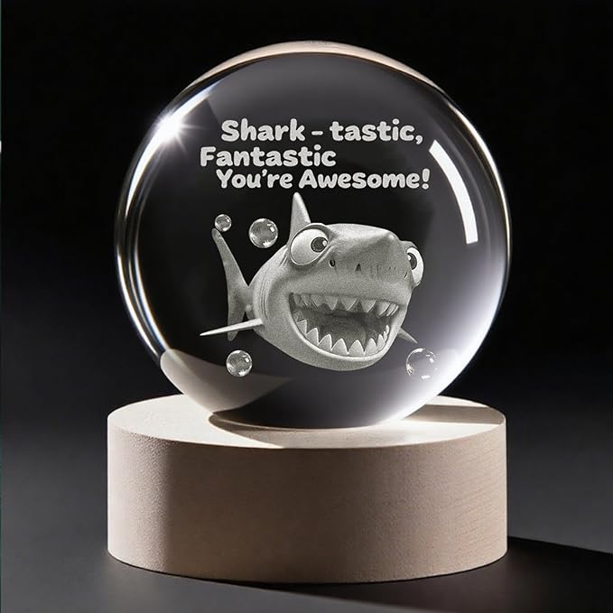 Shark Night Light, 3D Crystal Ball Shark Lamp, Underwater Gifts, 2.36 Inch Ball for Room Decor Boys Girls Birthday Xmas Cool Figurines Gifts