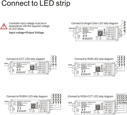 5 in1 WB5 2.4GHz WiFi PWM LED Controller Compatible with Alexa/Google Home/Tuya Smart Life APP Control for Dimming CCT RGB RGBCCT RGBW LED Strip Match WR01RF WR02RF etc RF Remote
