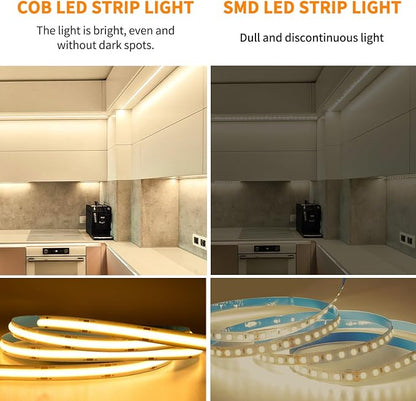 COB LED Strip Lights 100ft,3000K DC 24V Dimmable Warm White Flexible LED Rope Lights for Bedroom,with Remote and app Control LED Lights Strip for Living Room, Shelf, Cabinet(2 Rolls of 50ft)