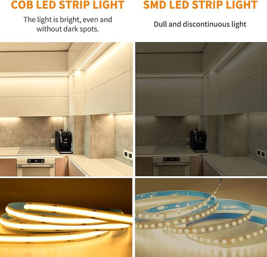 COB LED Strip Lights 100ft,3000K DC 24V Dimmable Warm White Flexible LED Rope Lights for Bedroom,with Remote and app Control LED Lights Strip for Living Room, Shelf, Cabinet(2 Rolls of 50ft)
