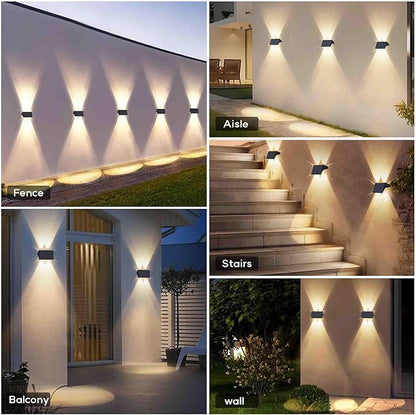 Fence Lights Solar Powered, 4-Pack Solar Fence Lights Up/Down Flexible Buttons, IP67 Waterproof for Outdoor, 100LM Bright, Auto Dusk to Dawn for Wall/Stairs/Yard/Railing/Deck/Pathway (Warm White)