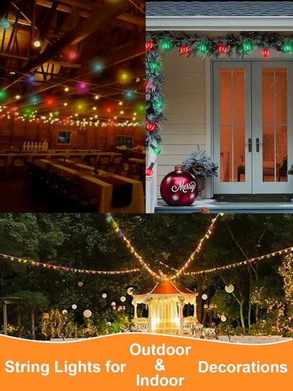 SUNSGNE 50FT Vintage Christmas Lights Outdoor, G40 LED Globe Outdoor Christmas Lights with 27 LED Clear Red Green Bulbs(2 Spare) for Patio Balcony Roofline Decor, Green Wire