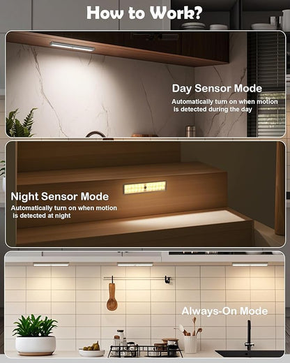 SZOKLED 58-LED Motion Sensor Under Cabinet Lights Wireless, RGB Closet Light Night Lights Remote, 1100mAh Rechargeable Under Cabinet Lighting Counter Lights for Indoor Kitchen, Stair (6 Packs)