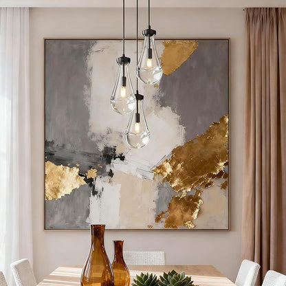 Raindrop Pendant Light Kithcen Island, Raindrop Chandelier Black Teardrop Pendant Lights with Adjustable Hanging Rope,Glass Pendant Light for Dining Room,Corridor (3-Light),Bulb Included