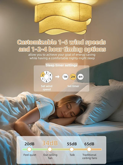 Flush Mount Ceiling Fan with Lights, 20" Low Profile Boho Ceiling Fan with Light Remote Control, Caged with 6 Speeds for Bedroom, Nursery, Living Room