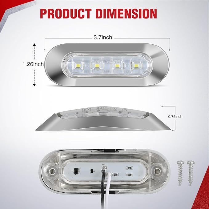 Nilight 10PCS White Oval Side Marker Lights 4 LED 3.7 Inch Clearance Lamp IP68 Waterproof DC 12-24V with Chrome Bezel Universal for Car Auto Truck Bus Trailer Boat Deck