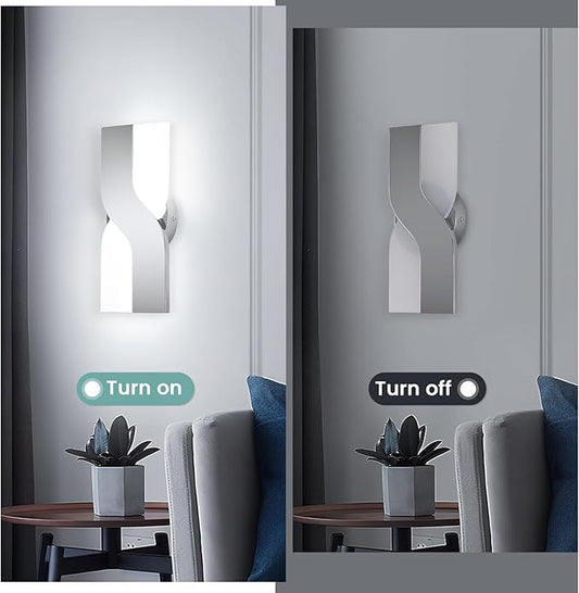 Modern LED Wall Sconce, 6000K Cool White Hardwired Wall Light Fixtures, 8W Chrome Acrylic Wall Mounted Lighting Fixture for Bedroom, Living Room, Hallway, Corridor