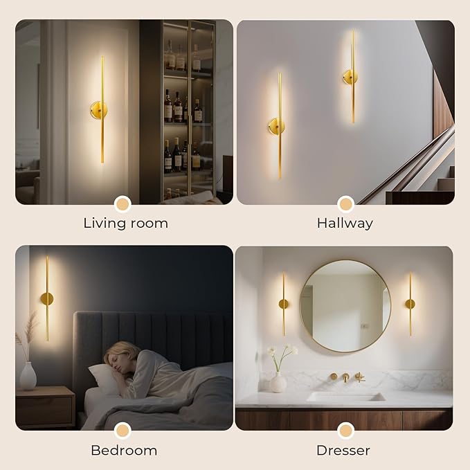 GvvooHome Battery Operated Wall Sconces Set of 2, 10000mAh Wireless Rechargeable Wall Lights Dimmable Detachable Wall Lamp with Remote Control, 3000K-6500K Dimmable Wall Sconce 28.3 Inch Gold