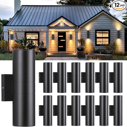 DAKAFUL Outdoor Wall Lights 12Packs, Integrated LED Cylinder Up Down Lights, 12W 2700K Aluminum Exterior Wall Light, Outdoor Light Fixture for Porch Patio Door