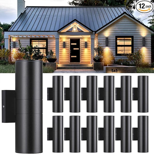 DAKAFUL Outdoor Wall Lights 12Packs, Integrated LED Cylinder Up Down Lights, 12W 2700K Aluminum Exterior Wall Light, Outdoor Light Fixture for Porch Patio Door