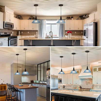 HDDFL Glass Pendant Lights Modern Pendant Lighting Fixtures Hanging Lamp for Kitchen Island Bedroom Dining Room Coffee Shop Hallway Blue and Black