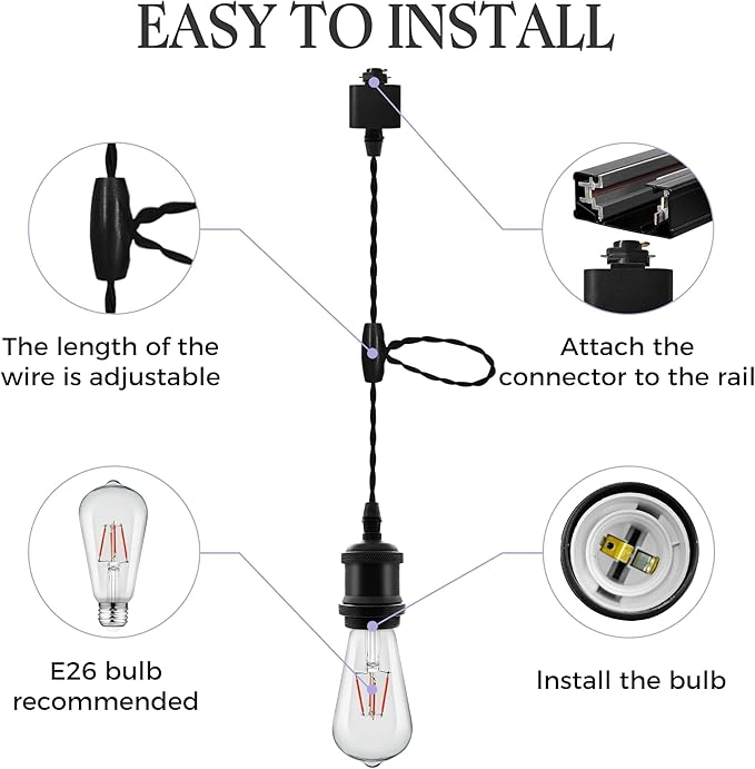 3 Pack RGB Pendant Light for Holiday Decor - H Type Track Compatible White Fixture, E26 Base with RGB Filament Bulbs, Ambient Lighting for Fun Creative Spaces