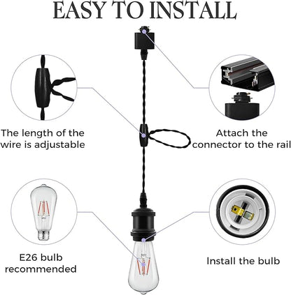3 Pack RGB Pendant Light for Holiday Decor - H Type Track Compatible White Fixture, E26 Base with RGB Filament Bulbs, Ambient Lighting for Fun Creative Spaces