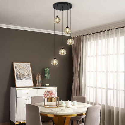 Weesalife Crystal Chandeliers for Dining Room Lights Fixture Over Table, 5-Light Black Modern Pendant Light Fixture，Crystal Chandeliers for Living Room Kitchen Island Staircases Foyer Hallway Bar