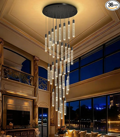 HAIXIANG 16 Foot Chandeliers for Living Room Entryway High Ceiling Light Fixtures Sloped Flush Mount Ceiling Pendant Lighting Dimmable Chandelier with Remote LED Crystal Pendants Lighting Black Light