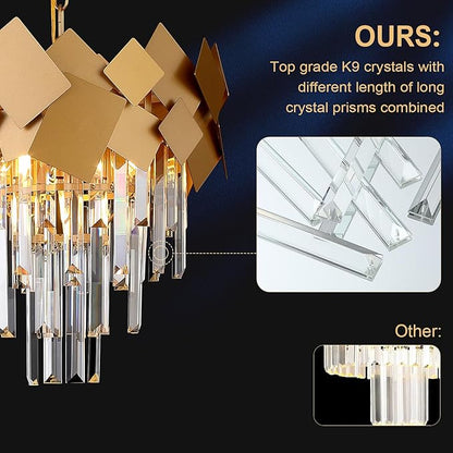 A AXILIXI Gold Crystal Chandeliers 16” Modern Ceiling Pendant Light Fixture for Dining Room Dimmable Small 3 Tiers Flush Mount Chandeliers Round for Foyer Kitchen Island Entryway Hallway