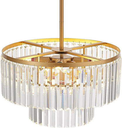17.7" Gold Semi Flush Mount 2-Tier Crystal Ceiling Light Fixtures for Dining Room Modern Industrial 8-Light Chandeliers Lighting for Bedroom Entryway Hallway Kitchen Island Living Room Foyer