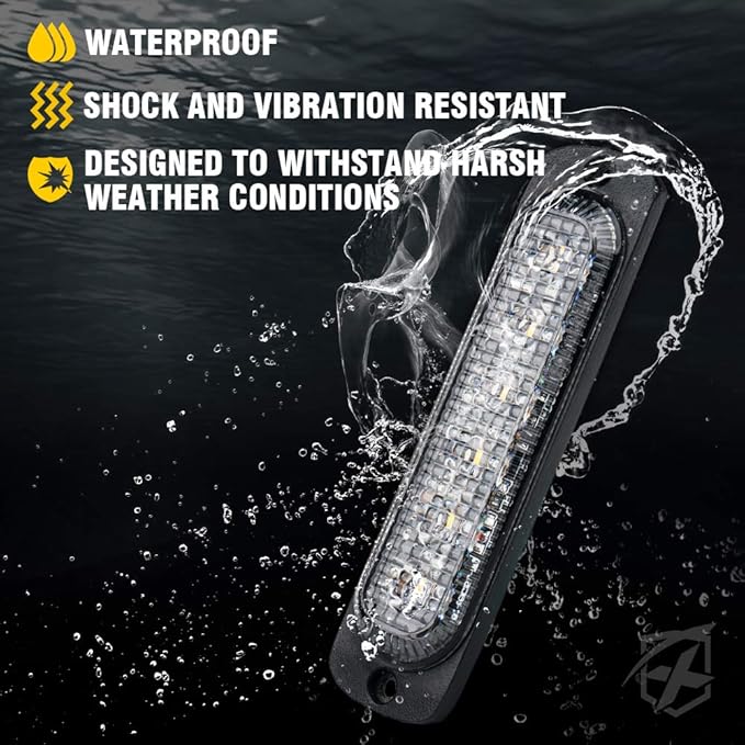 Xprite 8PCS LED Emergency Strobe Lights, Amber 12-LED Surface Mount Flashing Strobe Lights, Sync Feature Ultra Slim Grill Light for Off-Road Vehicles ATV SUV Trucks Cars