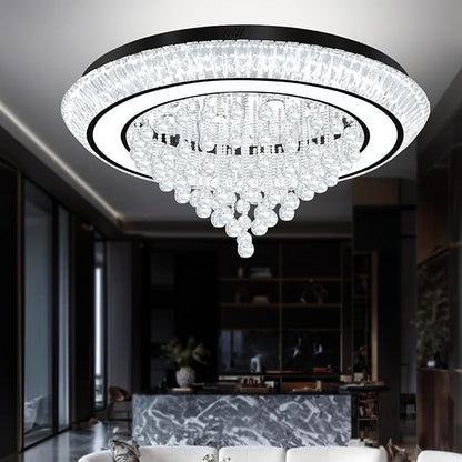 40in Black Flush Mount Chandelier Ceiling Light, Raindrop Chandeliers for Dining Room, Glam Crystal Chandeliers, Modern Led Luxury Chandelier for Living Room, Bedroom
