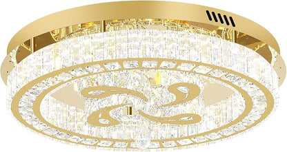 24'' Gold Modern Crystal Chandelier LED Dimmable Flush Mount Crystal Ceiling Light for Living Room Bedroom Dining Room