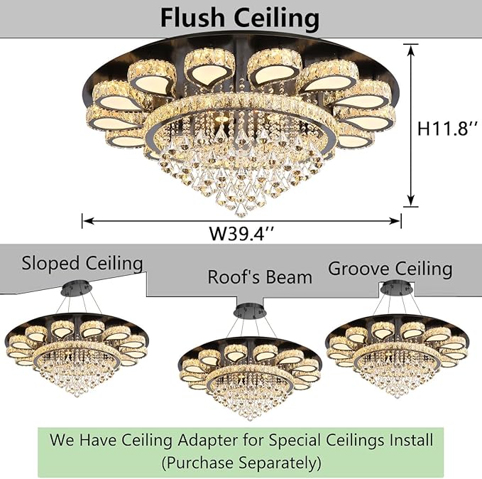 HAIXIANG Glam Crystal Chandelier for Living Room Dining Room Lights Sloped Ceiling Light Fixtures Luxury Modern Remote Dimmbale Lighting Black 40 Inches