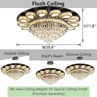 HAIXIANG Glam Crystal Chandelier for Living Room Dining Room Lights Sloped Ceiling Light Fixtures Luxury Modern Remote Dimmbale Lighting Black 40 Inches
