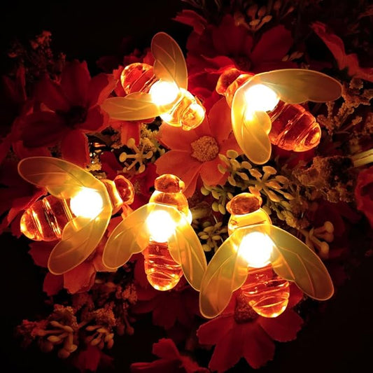 Solar Bee String Lights, 21Ft 30 Led Bee Shape Fairy Solar Operated String Lights for Garden, Patio, Lawn Decoration (Warm White)