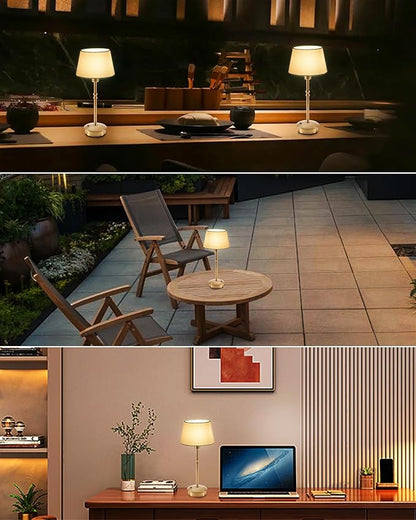 UMEXUS Small Cordless Lamp Rechargeable Table Lamps Set of 2, Dimmable Battery Operated Lights, Portable Accent Light for Side Table Restaurant Dining Outdoor, Blue Fabric Shade, Antique Brass