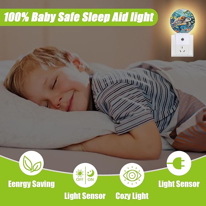 Sea Turtle Night Light,Underwater World Night Lights Plug into Wall for Kitchens Toilets Bedroom Decorative Half Round Nightlight Led Lamp 0.5W Sleep Friendly