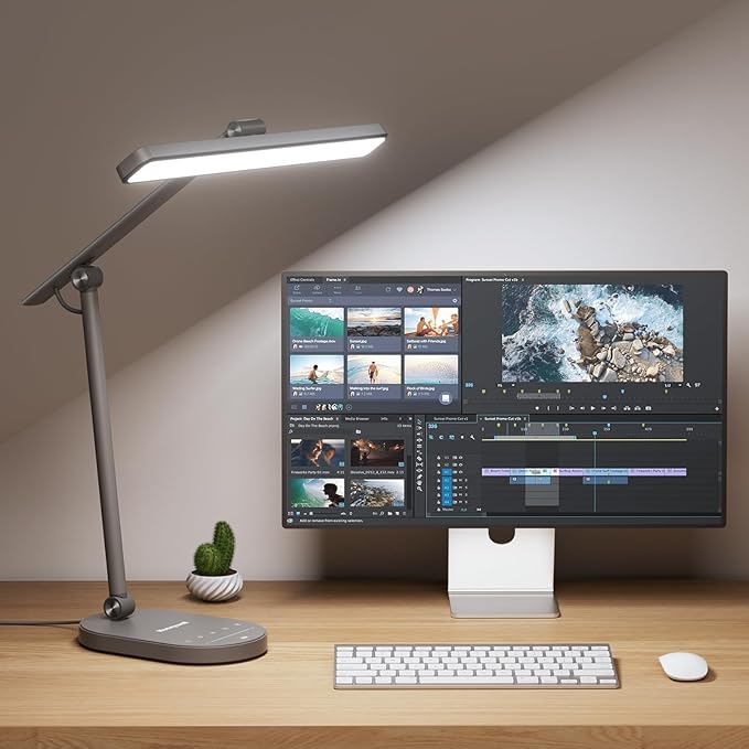Honeywell Desk Lamp for Home Office, H4 Sunturalux™ Eye-Caring LED Desk Light, 700LM Dimmable Desk Lamp with Timer, Adjustable Desk Reading Light, Touch Auto Dimming Table Lamp for Study, Bedroom
