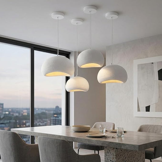 JAYMP 40cm Wabi Sabi Pendant Light for Dining Room Kitchen Island Hallway Restaurant Modern Hanging Lamp E26 Base Japanese Style Bird Nest Shape Lighting Fixture (Matte White,B Shape, 40cm/15.7in)