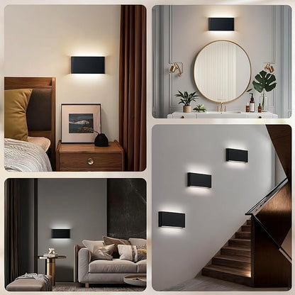 4 Pack Modern LED Wall Sconces, 15W Black Up and Down Wall Lights Indoor, 5 CCT Adjustable (3000K-6500K) Hardwired Decorative Wall Lamp for Hallway, Bedroom, Living Room, Stairwell