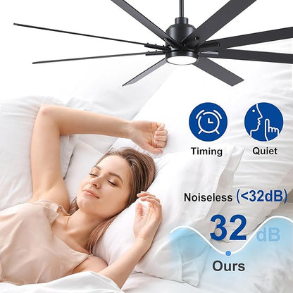 Rayqueen 72 Inch Large Ceiling Fans with Lights and Remote, Black Blades, 3CCT Dimmable LED, 6-Speed Reversible DC Motor, Ultra Quiet, 3 Timers for Living Room, Great Bedroom & Covered Outdoor