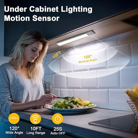 Onforu 13.8" Under Cabinet Lighting, 2700mAh USB-C Rechargeable, Motion Sensor Under Cabinet Lights with 3 Color & Dimmable, Magnetic Under Counter Lights for Kitchen, Closet, 6 Pack
