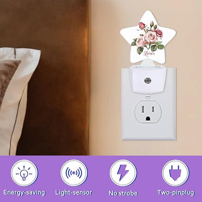 Night Lights Plug Into Wall Decorative,Retro Rose Flower Nightlights for Kids Bedroom, Pink Floral Energy Efficient Dusk-to-Dawn Sensor Sleep Friendly Lamp for Nursery Bathroom